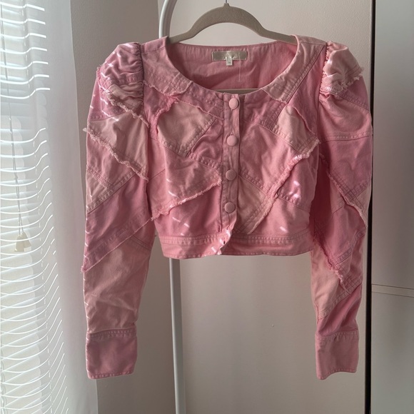 LoveShackFancy Eleora Pink Patchwork Cropped Jacket Size 00 Missing Button Last - Picture 8 of 9
